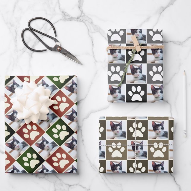 Benutzerdefiniertes Foto Katze und Dog Paw Druckmu Geschenkpapier Set (Vorderseite)