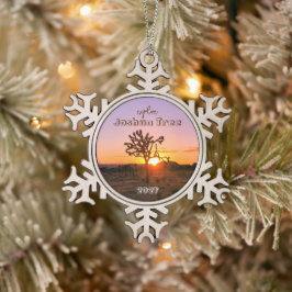 Benutzerdefiniertes Foto Lila Orange Sunset Joshua Schneeflocken Zinn-Ornament