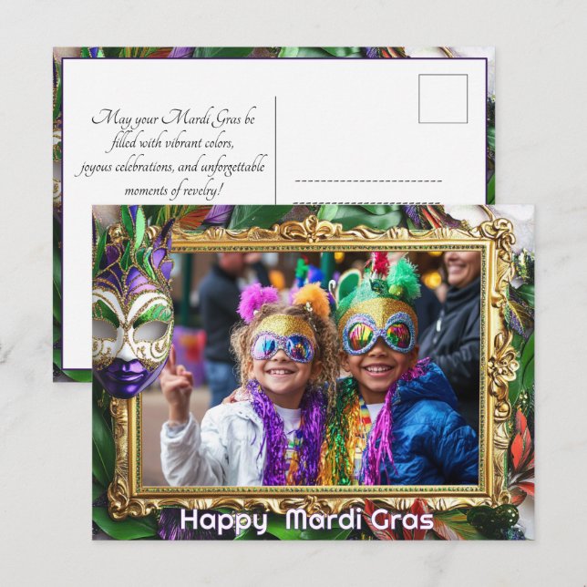 Benutzerdefiniertes Foto 💚 💜 Mardi Gras Magic Postkarte (Vorne/Hinten)