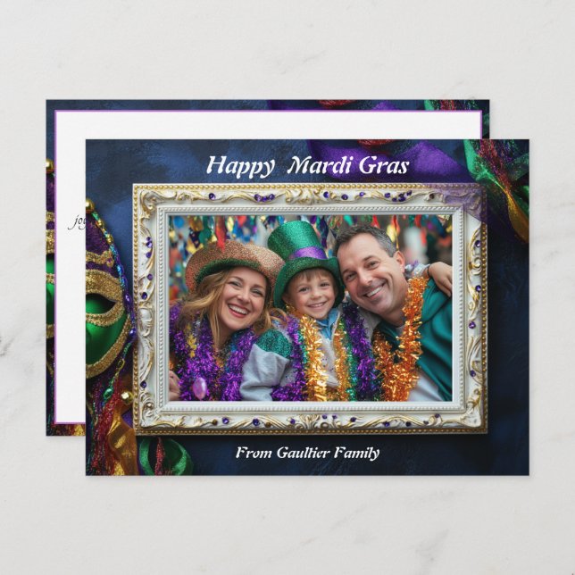 Benutzerdefiniertes Foto 💚 💜 Mardi Gras Magic Postkarte (Vorne/Hinten)