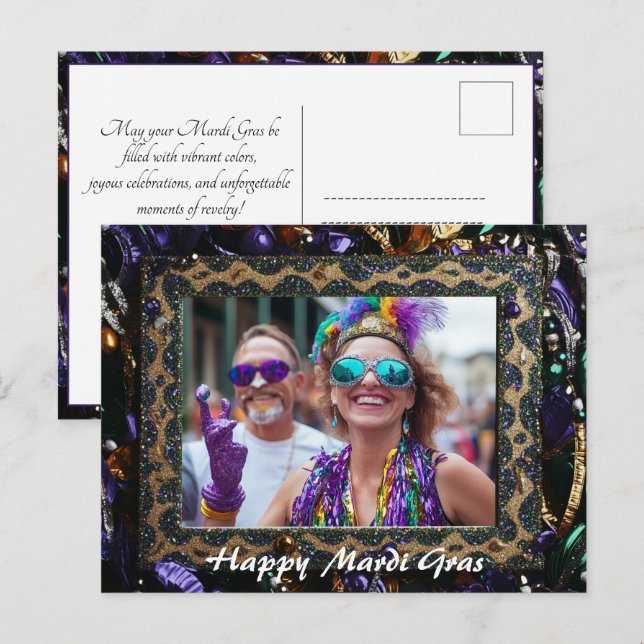 Benutzerdefiniertes Foto 💚 💜 Mardi Gras Magic Postkarte (Vorne/Hinten)