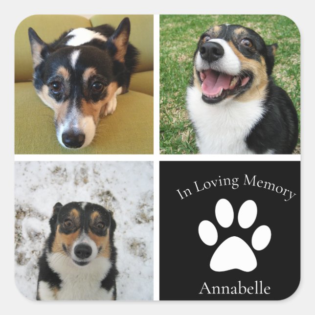 Benutzerdefiniertes Foto Memorial Collage Pet Keep Quadratischer Aufkleber (Vorderseite)