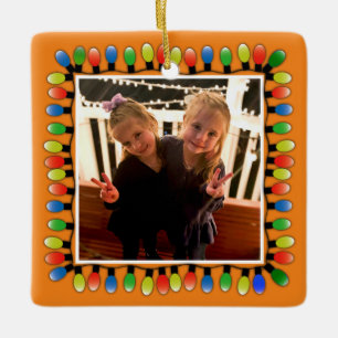 Benutzerdefiniertes Foto mit Backtext Party Lights Keramikornament