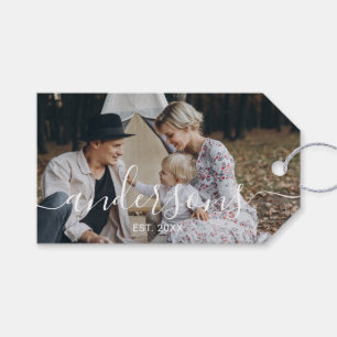 Benutzerdefiniertes Foto mit Familienname und Grün Geschenkanhänger