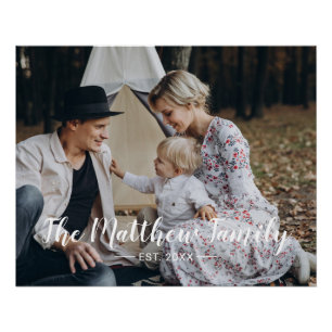Benutzerdefiniertes Foto mit Familienname und Grün Poster