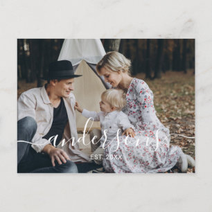 Benutzerdefiniertes Foto mit Familienname und Grün Postkarte