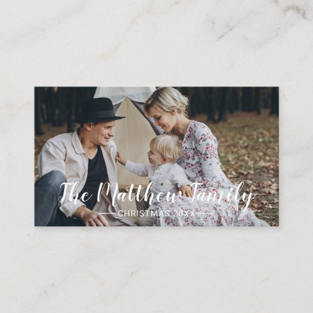 Benutzerdefiniertes Foto mit Familienname-Urlaubsk Visitenkarte (Vorderseite)