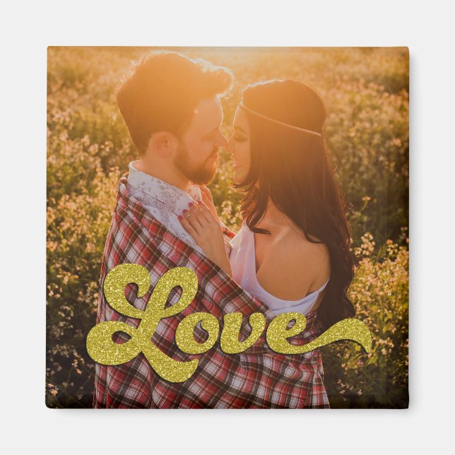 Benutzerdefiniertes Foto mit Gold-Liebe-Overlay Magnet (Vorne)