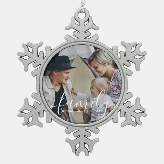Benutzerdefiniertes Foto mit individuelle Name Schneeflocken Zinn-Ornament (Vorderseite)