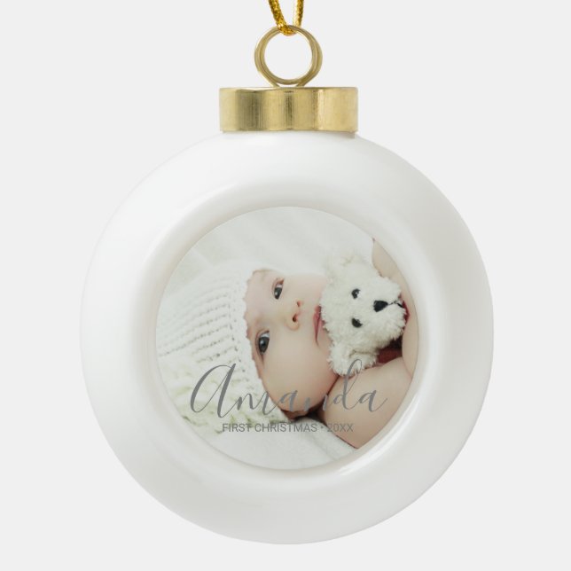 Benutzerdefiniertes Foto mit Individuelle Name und Keramik Kugel-Ornament (Vorderseite)