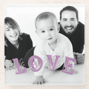 Benutzerdefiniertes Foto mit Liebe Lettern Overlay Glasuntersetzer