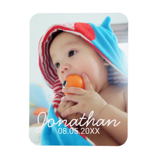 Benutzerdefiniertes Foto mit Name und Datum Magnet (Vertikal)