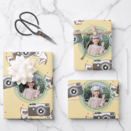 Benutzerdefiniertes Foto mit Niedlicher Cat Holing Geschenkpapier Set