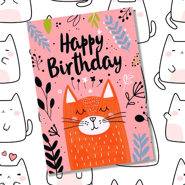 Benutzerdefiniertes Foto mit Niedlicher Orange Cat Karte (Birthday Card for Cat Lovers)