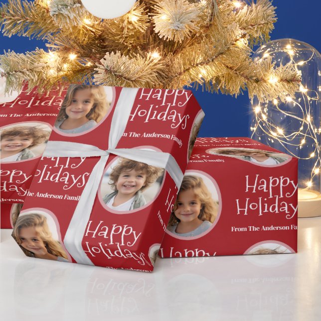 Benutzerdefiniertes Foto mit Whimsical Happy Holid Geschenkpapier (Feiertage)