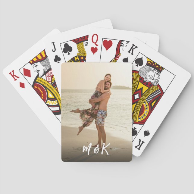 Benutzerdefiniertes Foto Modern Script Monogram Spielkarten (Rückseite)