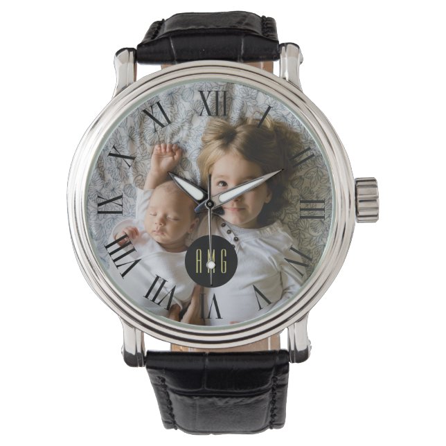 Benutzerdefiniertes Foto | Monogramm | Roman Numer Armbanduhr (Vorderseite)