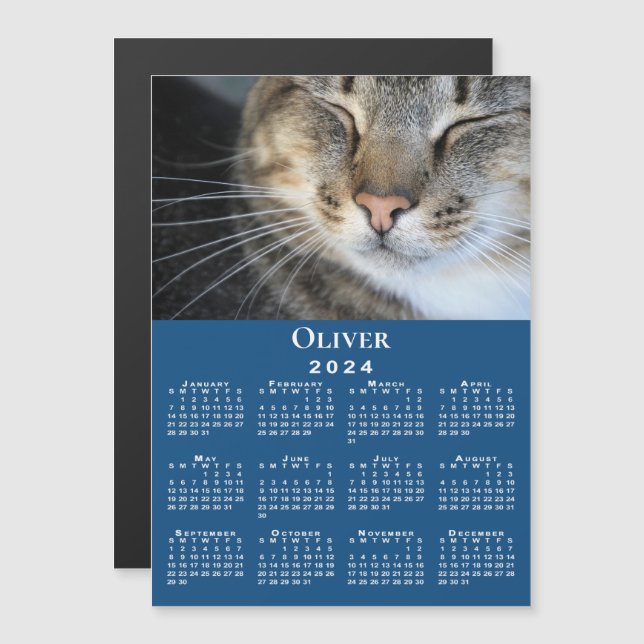 Benutzerdefiniertes Foto Name 2024 Kalender Blue M Magnetkarte (Vorne/Hinten)