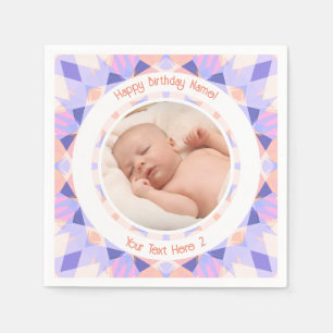Benutzerdefiniertes Foto Name Alter Rosa Lila Gebu Serviette