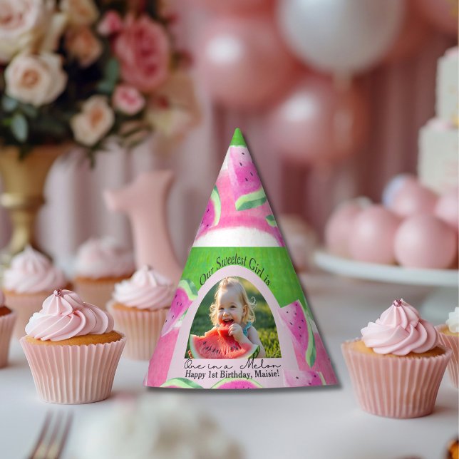 Benutzerdefiniertes Foto "One in a Melon" Geburtst Partyhütchen (Custom Photo "One in a Melon" Birthday Hat)