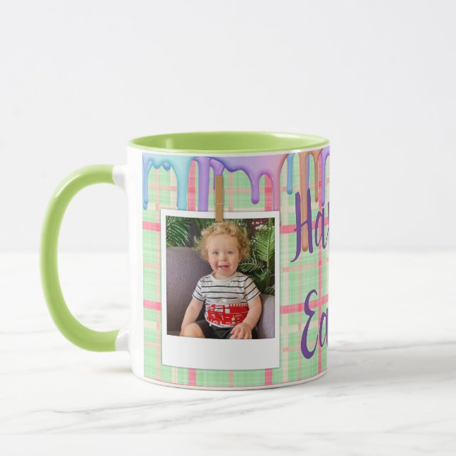 Benutzerdefiniertes Foto Ostergrün Kariert Tasse (Links)