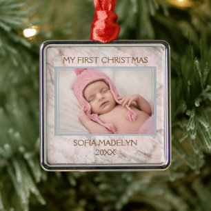 Benutzerdefiniertes Foto Pastell Rosa Grauer Marmo Ornament Aus Metall