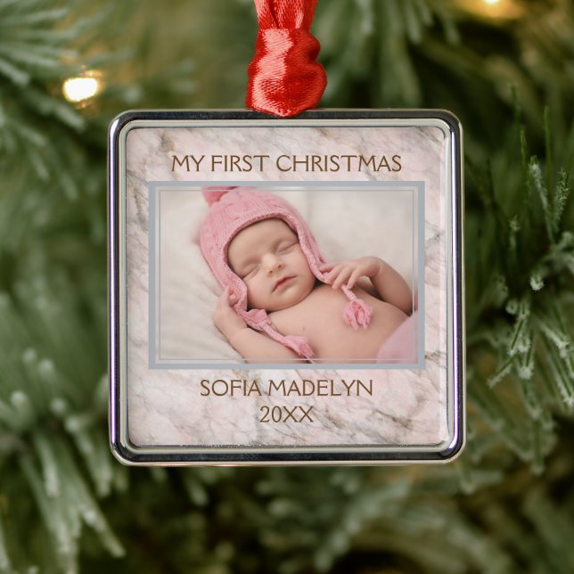 Benutzerdefiniertes Foto Pastellrosa Muster aus gr Ornament Aus Metall (Baum)