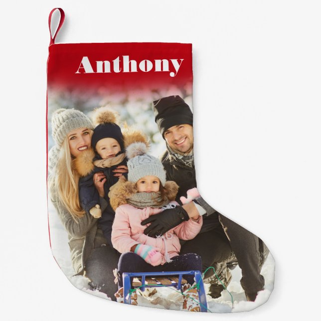 Benutzerdefiniertes Foto Personalisiert mit Name Kleiner Weihnachtsstrumpf (Vorderseite)