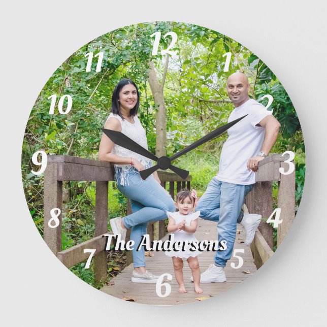 Benutzerdefiniertes Foto personalisierte weiße Buc Große Wanduhr (Vorderseite)