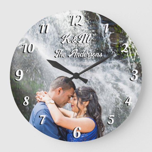 Benutzerdefiniertes Foto personalisierte weiße Buc Große Wanduhr (Vorderseite)