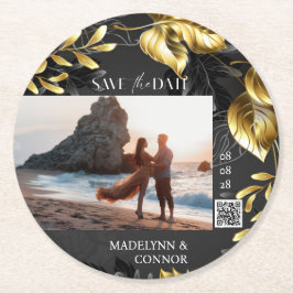 Benutzerdefiniertes Foto QR-Code Grauer Golden Sav Runder Pappuntersetzer