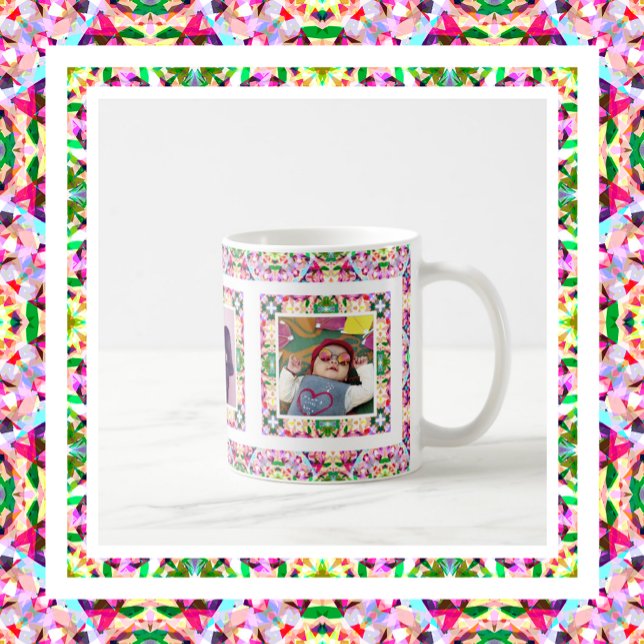 Benutzerdefiniertes Foto Rosa Grünen Muttertag Mum Kaffeetasse (Vibrant Pink and Happy Green Three Custom Photo Mother’s Day Keepsake Tea and Coffee Mug )