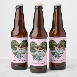 Benutzerdefiniertes Foto Rosa Herzrahmen Moderne K Bierflaschenetikett