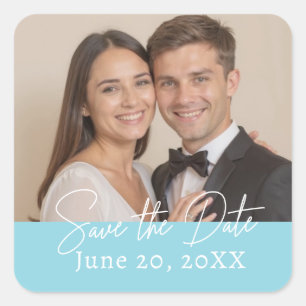 Benutzerdefiniertes Foto Save the Date Modernes Sk Quadratischer Aufkleber