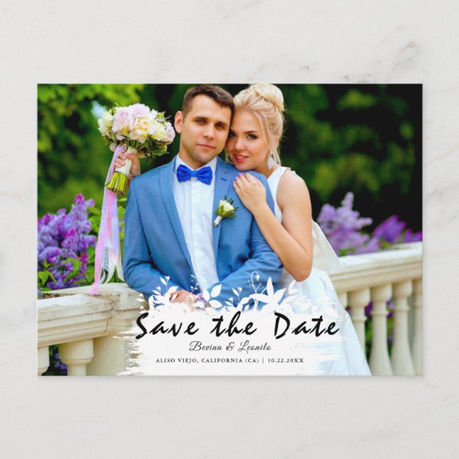 Benutzerdefiniertes Foto | Save the Date, w Brush  Postkarte (Vorderseite)