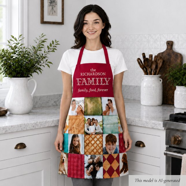 Benutzerdefiniertes Foto Schürze (elegant custom 10-photo red family food forever apron keepsake mothers day gift for mom)