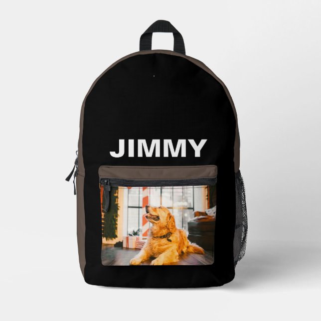 Benutzerdefiniertes Foto Schwarz Einfach Bedruckter Rucksack (Vorderseite)