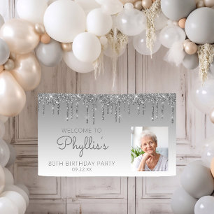 Benutzerdefiniertes Foto Silber Glitter Drip 80. G Banner