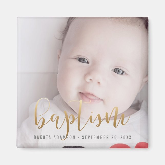 Benutzerdefiniertes Foto | Taufe Goldkalligraphie Magnet (Vorne)