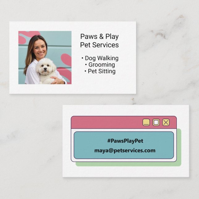Benutzerdefiniertes Foto Trendy Dog Pet Services B Visitenkarte (Vorne/Hinten)