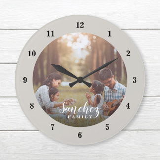 Benutzerdefiniertes Foto und Familienname Personal Große Wanduhr