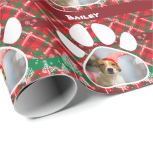 Benutzerdefiniertes Foto und Name des Hundes, grü Geschenkpapier