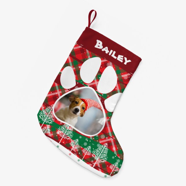 Benutzerdefiniertes Foto und Name des Hundes, grün Kleiner Weihnachtsstrumpf (Vorderansicht (hängend))