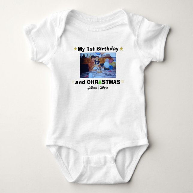 Benutzerdefiniertes Foto und Name Mein 1. Geburtst Baby Strampler (Vorderseite)