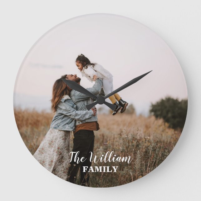 Benutzerdefiniertes Foto und Name Personalisiert Große Wanduhr (Vorderseite)