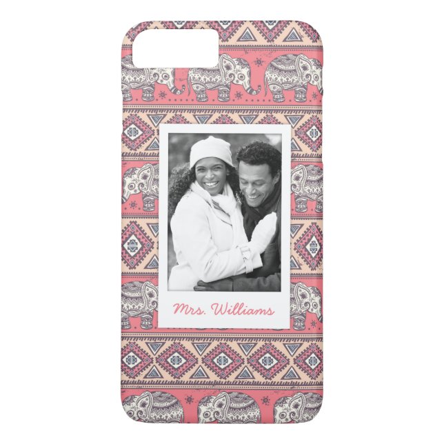 Benutzerdefiniertes Foto und Name rosa Ethnisches  Case-Mate iPhone Hülle (Rückseite)