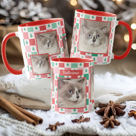 Benutzerdefiniertes Foto und Name Weihnachtskatze Tasse