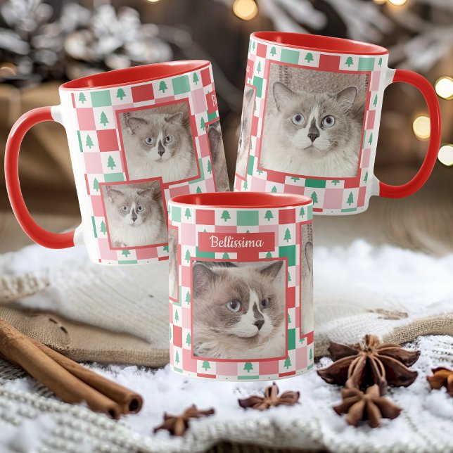 Benutzerdefiniertes Foto und Name Weihnachtskatze Tasse (Custom Photo and Name Christmas Pet Cat Mug)