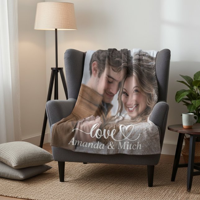 Benutzerdefiniertes Foto und Namen für mehrere Lie Fleecedecke (Custom Photo And Names Couple Love Fleece Blanket)