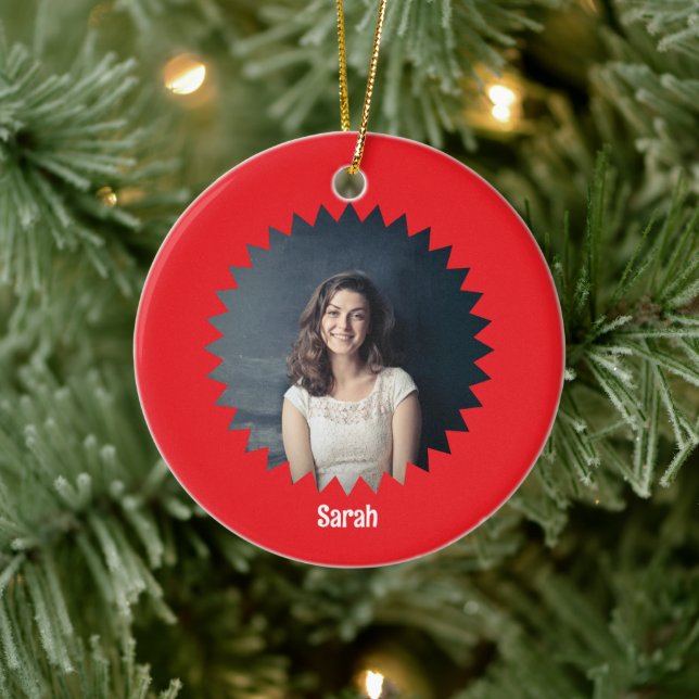 Benutzerdefiniertes Foto und Personalisierter Text Keramik Ornament (Baum)